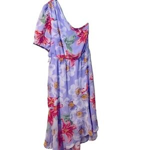 Floral One Shoulder Dress Lavender‎ Pink White Flowers Party Cocktail